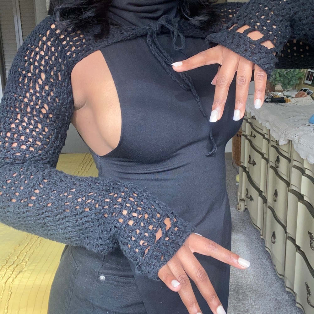Black Crochet Tie Shrug